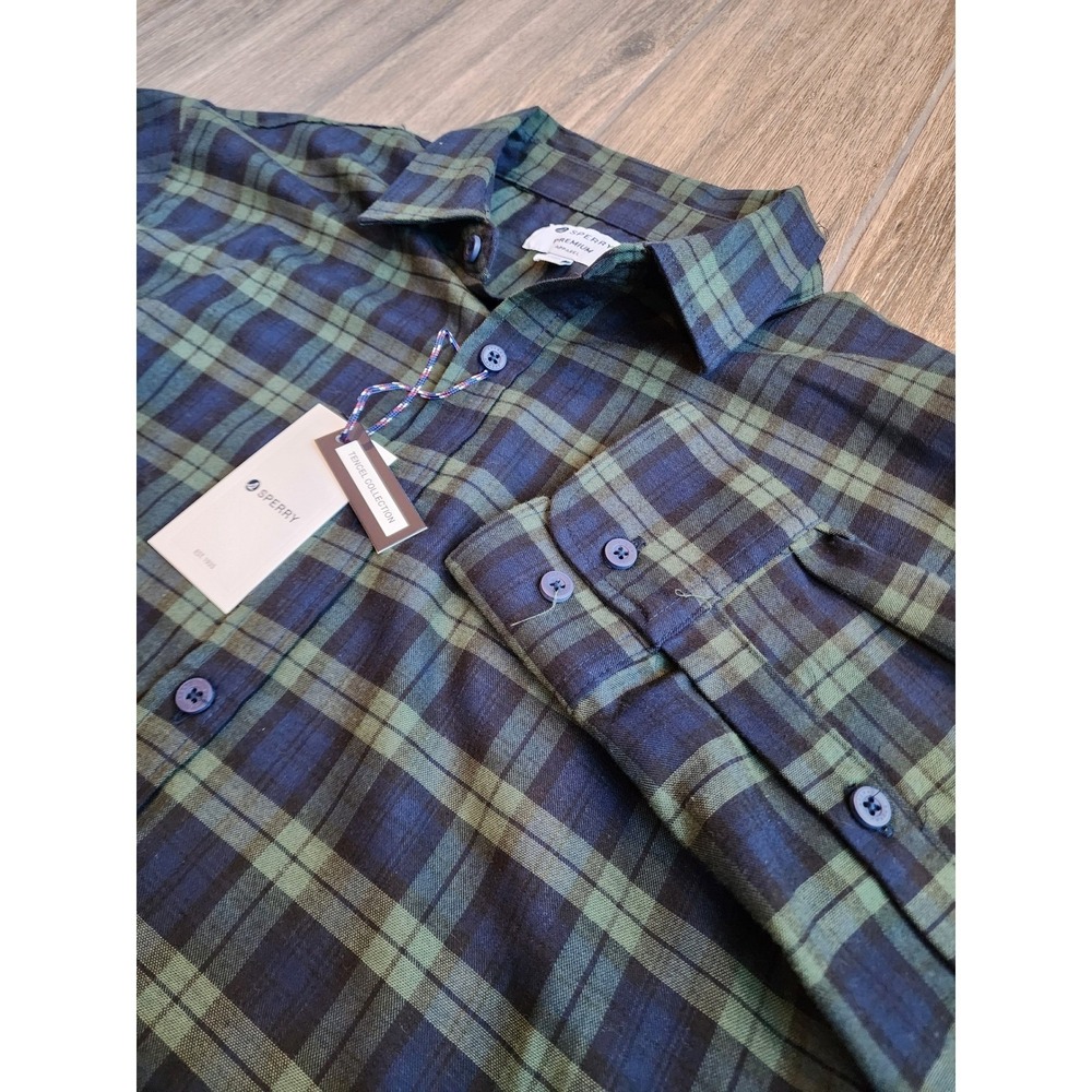 Sperry Men's Premium Apparel Plaid Button Down Shirt Size S Green Tencel Blend